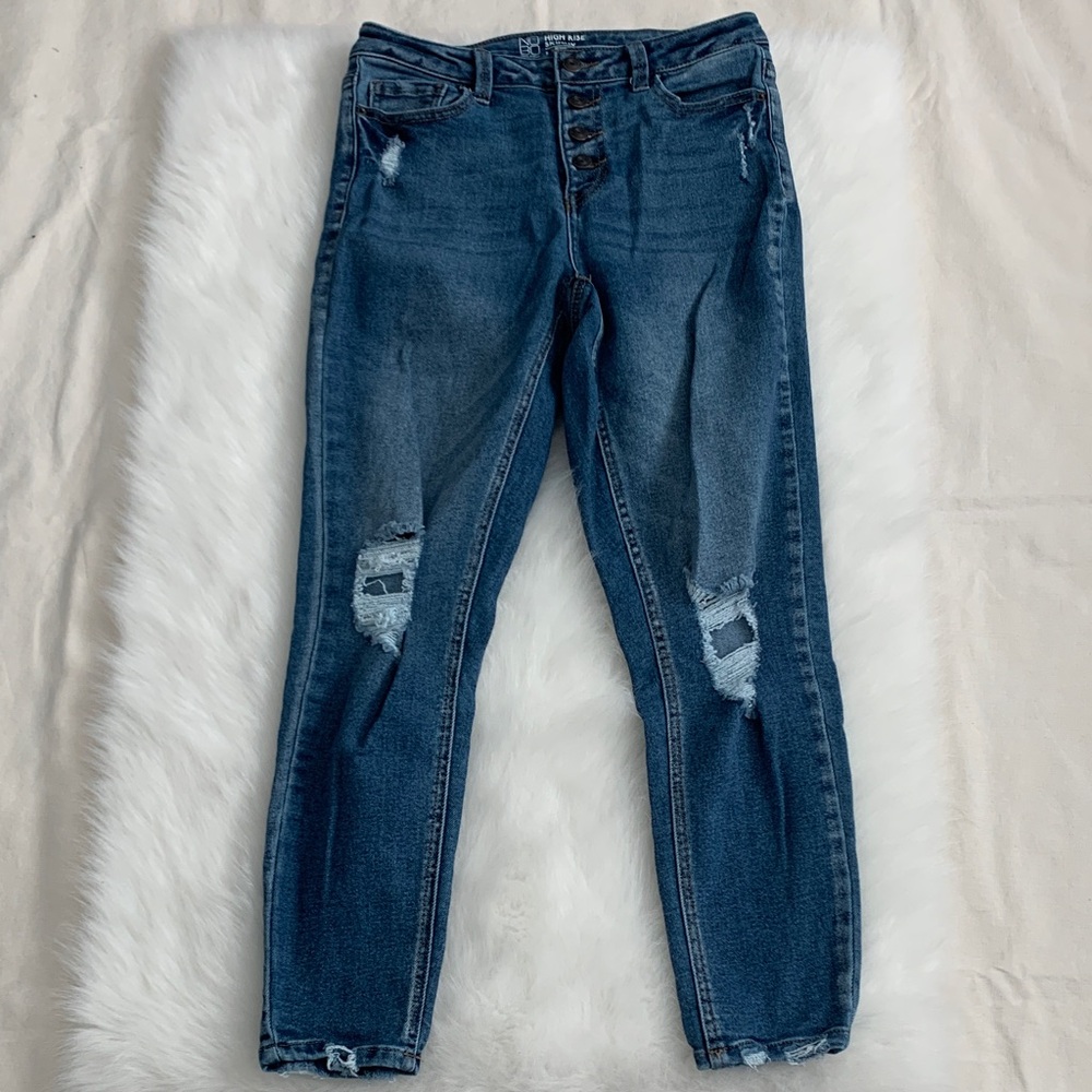 NOBO Dark Blue Distressed Skinny Jeans